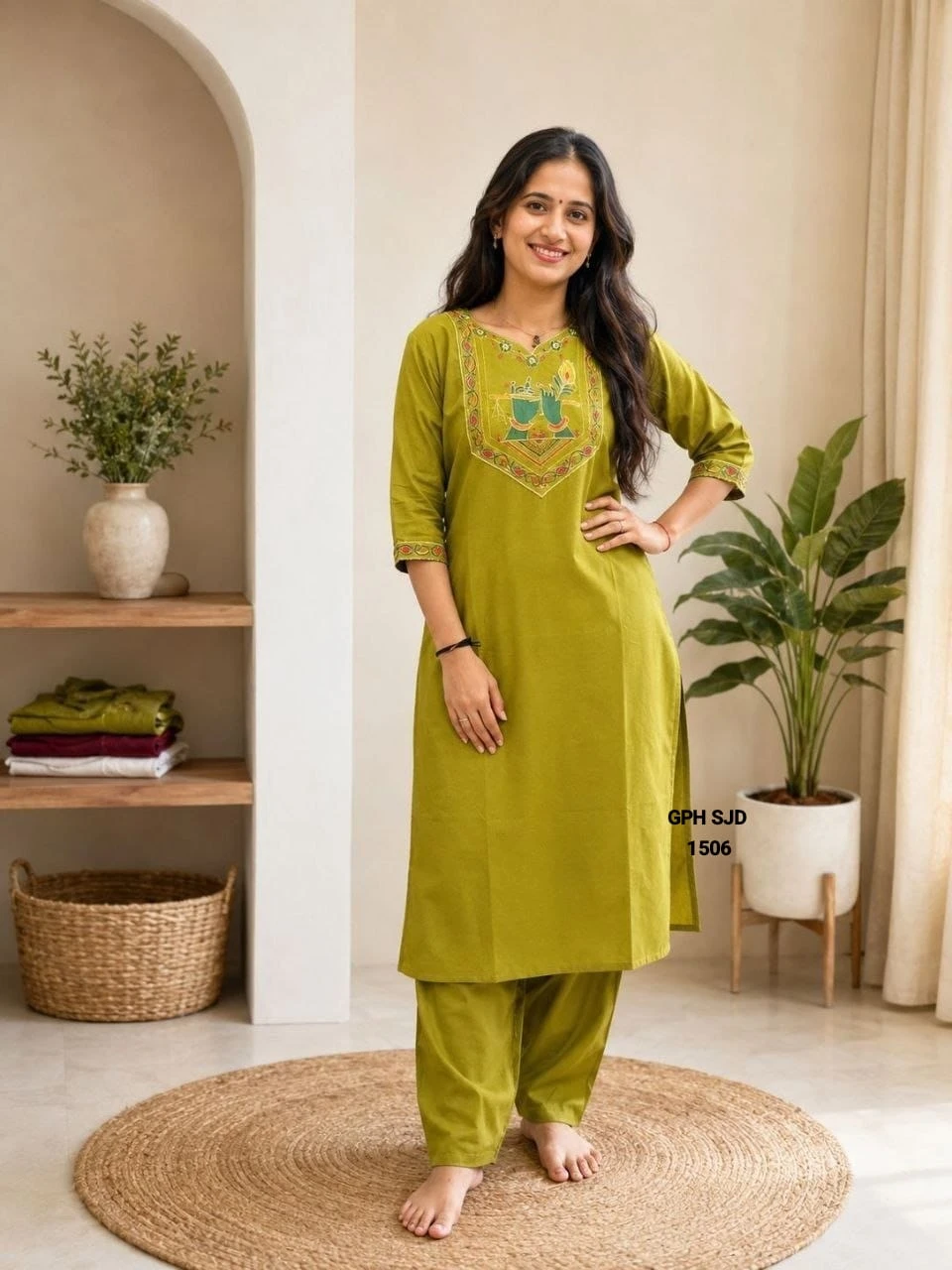 Monsoon Special Slub Cotton Embroidered Kurti Set